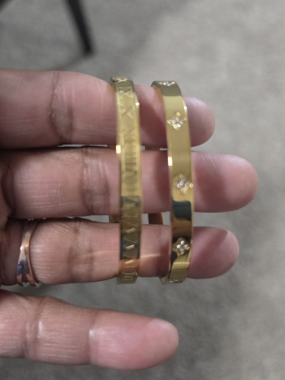 Gold-Tone Women's Bangle Bracelet Duo with Decorative Accents